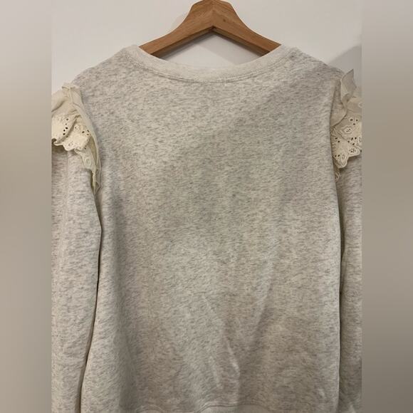 Blue Pepper Oatmeal Eyelet Shoulder Crew Sweatshirt Size Large - Picture 10 of 11